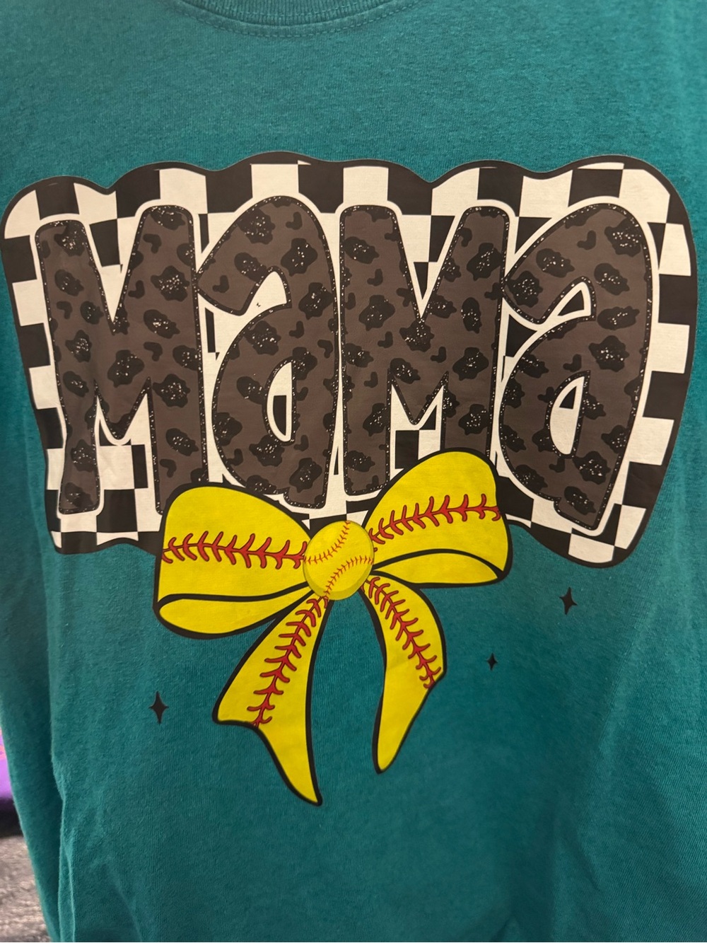 Mama Graphic Tee for women in Teal with Yellow Bow